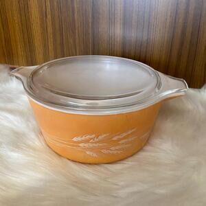 Vtg‎ Pyrex Gold Wheat Harvest 1.5 Qt 474-B With Clear Glass Lid